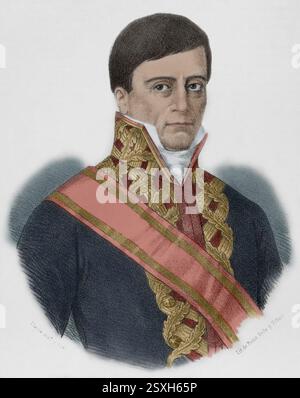 Juan Ruiz de Apodaca (Juan José Ruiz de Apodaca y Eliza) (1754-1835), comte de Venadito. Commandant général de l'escadron océanique, ambassadeur à Londres, capitaine général de Cuba et des deux Floridas, vice-roi de Nouvelle-Espagne (1816-1821) et capitaine général de l'Armada royale espagnole. Portrait. Dessin de Llanta. Lithographie. Coloration ultérieure. Cronica General de España, Historia Ilustrada y Descriptiva de sus Provincias. Andalousie, 1867. Banque D'Images