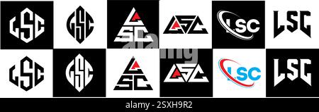 Design de logo de lettre LSC dans le style six. LSC polygone, cercle, triangle, hexagone, style plat et simple avec variation de couleur noir et blanc lettre logo se Illustration de Vecteur