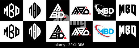 Design de logo de lettre MBD dans le style six. MBD polygone, cercle, triangle, hexagone, style plat et simple avec couleur noir et blanc variation lettre logo se Illustration de Vecteur