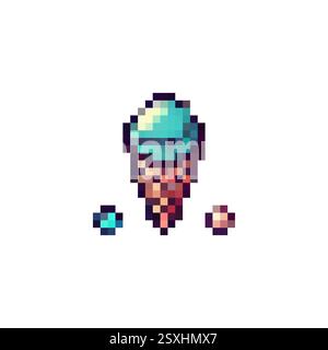 Icône de crème glacée pixel vectoriel. Logo de crème glacée dans un cône de gaufre. Vecteur de crème glacée dessert. Style rétro pixel pour les jeux, vidéos, sites Web crème glacée. 8 bits Illustration de Vecteur