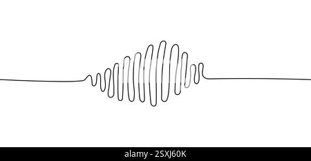 Minimaliste un dessin de ligne continue d'un microphone avec des harmoniques musicales Illustration de Vecteur