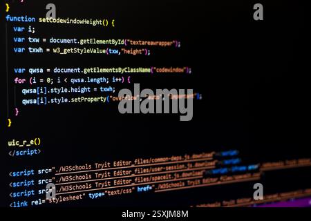 Écran de codage de programmation, écran de codage de développeur Web Banque D'Images