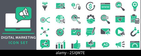 Jeu d'icônes de marketing numérique. Contenant seo, contenu, site Web et publicité en ligne. collection vectorielle d'icônes. Illustration de Vecteur