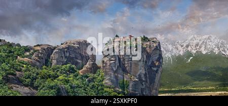 Médiéval Meteora Rock Monastère de la Sainte Trinité, (Agia Triada, Ayías Triádhos, Ayia Triada) Météores, Grèce Banque D'Images