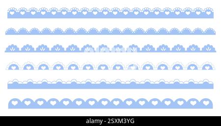 Séparateur simple de bordure festonnée avec coeur mignon et points ornement décoration de découpe de bord isolé sur fond blanc. . Illustration vectorielle Illustration de Vecteur