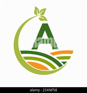 Lettre initiale A logo Agriculture et agriculture combiné avec symbole champ et feuille Illustration de Vecteur
