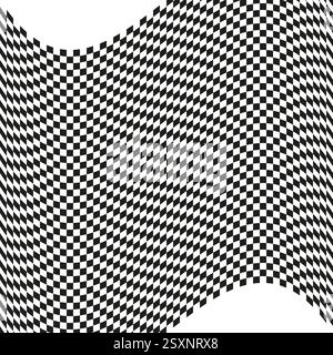 Motif en damier ondulé. Noir blanc abstrait. Forme d'illusion optique. Vecteur géométrique déformé. Illustration de Vecteur