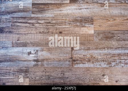 Parquet en vinyle rustique réaliste en bois rustique gros plan vue sur le style en bois de grange texturé utilise pour les arrière-plans copier le papier peint de l'espace et la pose à plat Banque D'Images