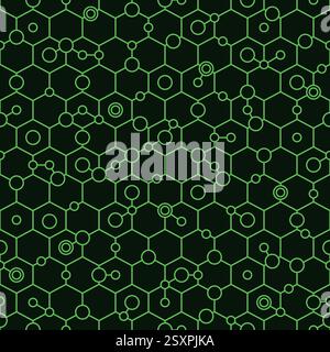 Modèle sans couture avec des formes géométriques, hexagone, cercle. Vecteur vert sur fond noir. Illustration de Vecteur