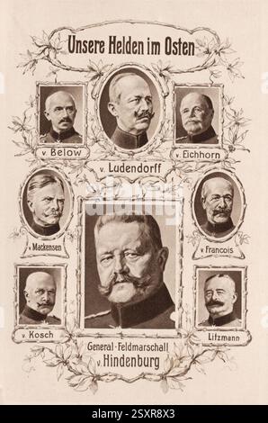 Le général a classé Marshall Paul von Hindenburg et d'autres officiers allemands, carte postale de l'ère de la première Guerre mondiale. Banque D'Images