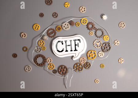 Un cube en bois coloré avec du texte CHF dessus. CHF signifie insuffisance cardiaque congestive Banque D'Images