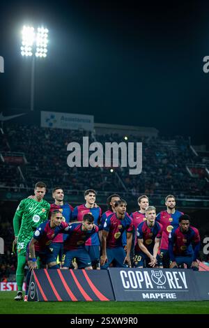 Barcelone, Espagne. 25 février 2025. Les joueurs du FC Barcelone sont vus lors d'un match de quart de finale de la Copa del Rey entre le FC Barcelone et l'Atletico de Madrid à l'Estadi Olimpic Lluis Companys à Barcelone, Barcelone, Espagne, le 25 2025 février. Photo de Felipe Mondino crédit : Agence photo indépendante/Alamy Live News Banque D'Images