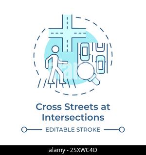 Icône de concept bleu clair traversant les rues aux intersections Illustration de Vecteur