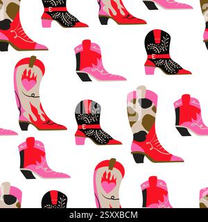 Modèle sans couture avec des bottes de cow-boy américaines. Vecteur. Illustration de Vecteur