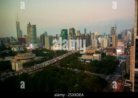 Shanghai, Chine, vue panoramique, extérieur, panoramique, vue grand angle, centre-ville, Skyline, architecture moderne chine moderne Banque D'Images