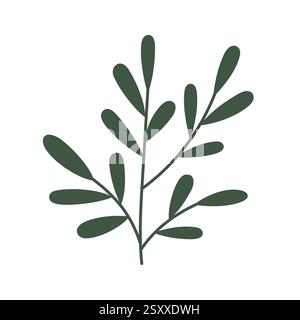 Branche d'arbre abstrait avec des feuilles. Branche d'arbre à la mode isolée sur fond blanc. Icône vectorielle. Conception plate. Imprimé graphique. Feuille dessinée à la main Illustration de Vecteur