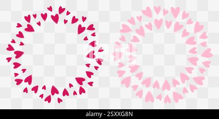 Coeurs à main levée cadres circulaires cramoisi et rose voeux Saint-Valentin Copier espace modèle ensemble 2. Illustration vectorielle isolée cartes thématiques ou bannière promotionnelle web, dépliant, étiquette de prix, étiquette, affiche Illustration de Vecteur