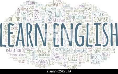 Apprendre l'anglais illustration vectorielle nuage de mot isolé sur un fond blanc. Illustration de Vecteur