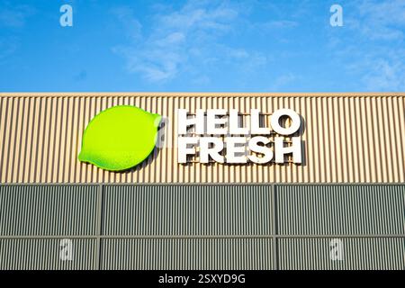 Nom et logo de Hello Fresh, une entreprise allemande de kits repas basée à Berlin, en Allemagne Banque D'Images