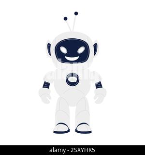 Un adorable dessin animé robot mettant en vedette un visage souriant joyeux avec diverses caractéristiques futuristes Illustration de Vecteur
