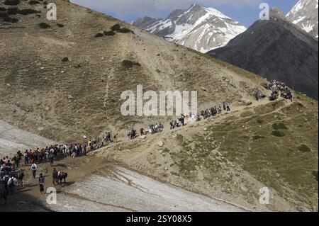 Pilgrim sheshnag lac, amarnath yatra, Jammu Cachemire, Inde, Asie Banque D'Images