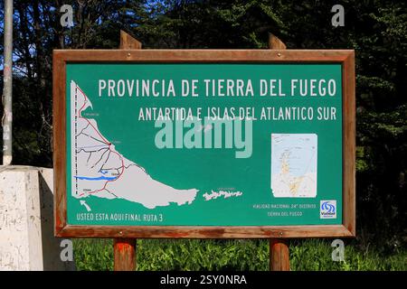 Carte de la province de la Terre de feu dans le parc national de la Terre de feu près d'Ushuaia dans le point le plus méridional de l'Argentine, Amérique du Sud Banque D'Images