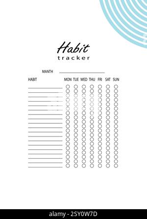 Tracker d'habitude pour LA SEMAINE. Maquette de modèle. Organiseur personnel vectoriel. Planificateur simple minimaliste Illustration de Vecteur