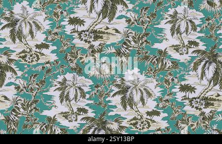 Bleu et ramaTropical modèle sans couture avec aquarelle flamant et palmiers arbre illustration aquarelle illustration tropicale motif sans couture de la faune. Banque D'Images