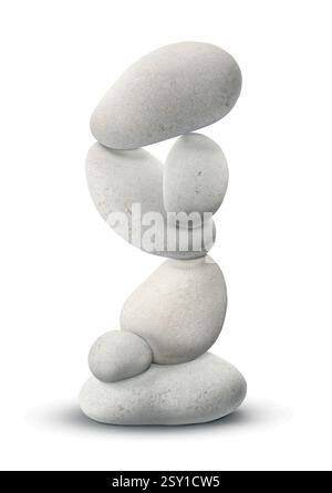 Balance représentée sous forme de pierres empilées sur fond blanc Banque D'Images