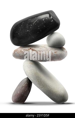 Balance représentée sous forme de pierres empilées sur fond blanc Banque D'Images