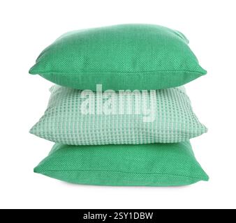 Oreillers de couleur verte isolés sur blanc Banque D'Images