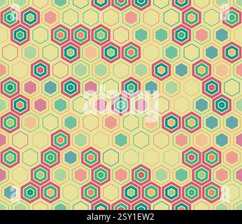 Fond en nid d'abeilles. Éléments géométriques de style et de couleur variés. Motif hexagonal. Motif inclinable. Arrière-plan transparent. Illustration de Vecteur