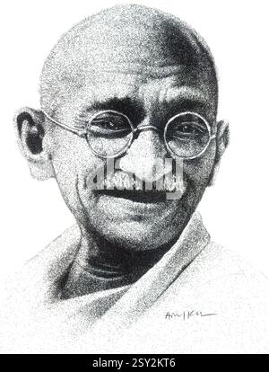 Dessin des combattants de la liberté de l'Inde Mohandas Karamchand Gandhi par Arun K Mishra Banque D'Images