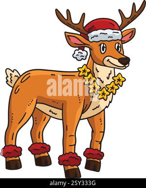 Noël en juillet renne avec collier Clipart Illustration de Vecteur