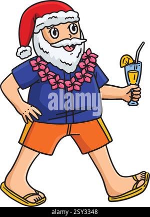 Noël en juillet Père Noël avec un collier Clipart Illustration de Vecteur