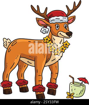 Noël en juillet renne avec collier Clipart Illustration de Vecteur
