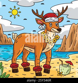 Noël en juillet renne avec collier coloré Illustration de Vecteur