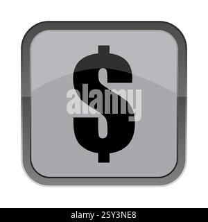 Icône du symbole dollar. Carreau carré gris. Bloc de symboles monétaires. Forme de financement vectoriel. Illustration de Vecteur
