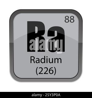 Elément RA Radium de la table. Numéro 88 quatre-vingt-huit infos. Masse 226 deux cent vingt-six contenu. Bloc gris radioactif. Illustration de Vecteur
