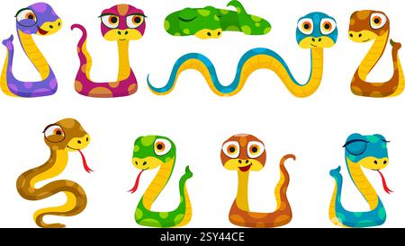 Ensemble serpents de couleur mignons. Horoscope chinois signe du zodiaque. Personnages de serpent dans différentes poses. Illustration vectorielle de dessin animé. Illustration vectorielle Illustration de Vecteur