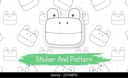 Personnage de dessin animé Doodle Frog, style animal pour enfants dessiné à la main, motif sans couture, autocollant avec ombre Illustration de Vecteur
