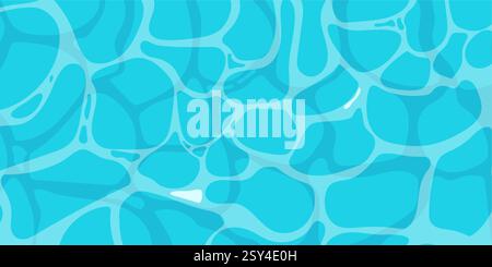 Surface d'ondulation de l'eau de l'océan avec reflets de la lumière du soleil dans la texture de jeu de style dessin animé vue de dessus Illustration de Vecteur