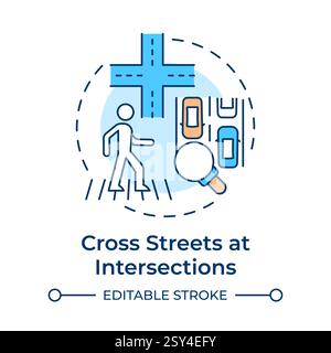 Icône de concept multicolore traversant des rues aux intersections Illustration de Vecteur