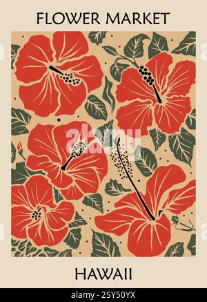 Poster abstrait Flower Market Hawaii avec hibiscus Illustration de Vecteur