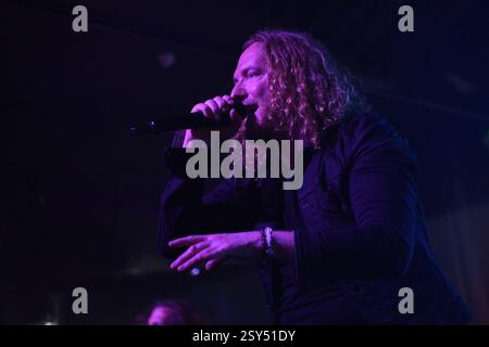 Mikael Stanne, Dark Tranquillity, groupe de death metal mélodique suédois de Gothenburg, concert live, Melbourne, Australie. Banque D'Images