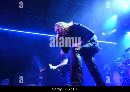 Mikael Stanne, Dark Tranquillity, groupe de death metal mélodique suédois de Gothenburg, concert live, Melbourne, Australie. Banque D'Images