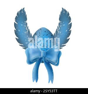 Oeuf bleu coloré avec des ailes et un bel arc bleu. Illustration numérique aquarelle Banque D'Images