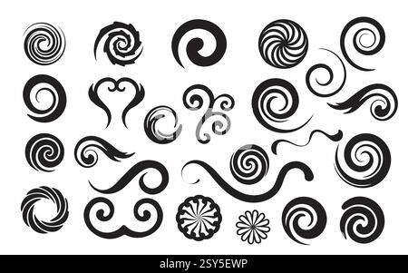 Ensemble de vecteurs tourbillons et spirales – éléments décoratifs abstraits pour logos, motifs et dessins Illustration de Vecteur
