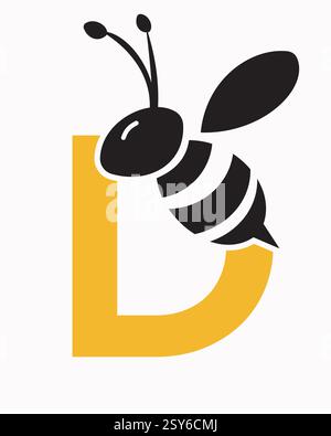 Logo d'abeille initial sur la lettre d pour le symbole abeille miel Illustration de Vecteur
