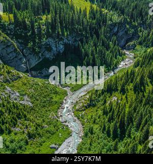 Une vue plongeante sur la gorge sauvage et romantique de Lech entre Lech et Warth Banque D'Images